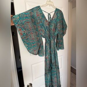 Hand made floral maxi dress- angel wing sleeves/flare sleeves